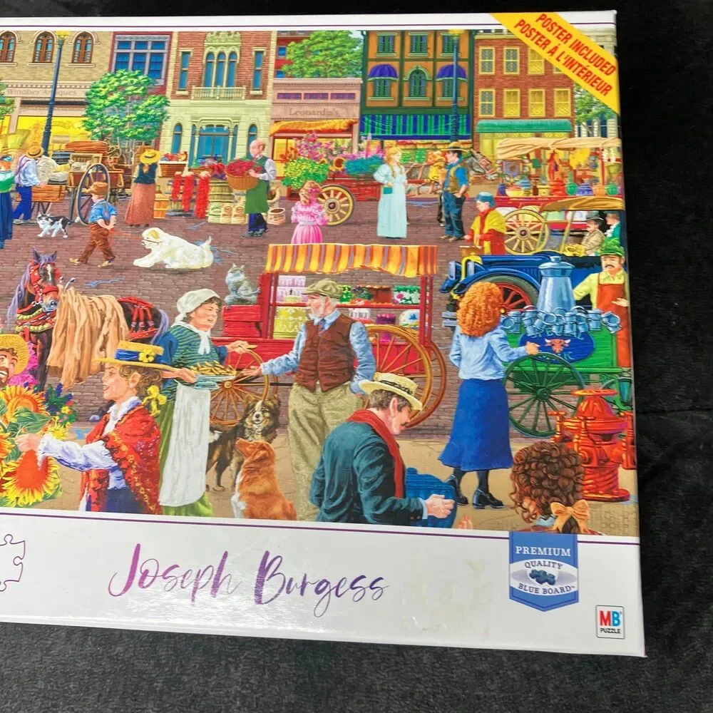 Joseph Burgess Street Vendor Morning Artwork 2000 Piece Puzzle- Poster, New MB